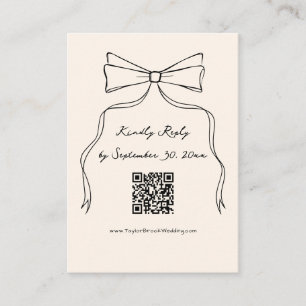 Hand Drawn Black Bow Wedding RSVP Qr Code Enclosure Card