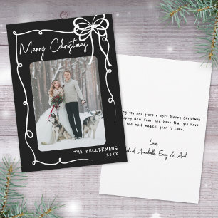 Hand Drawn Black Bow Whimsical Christmas Holiday Card