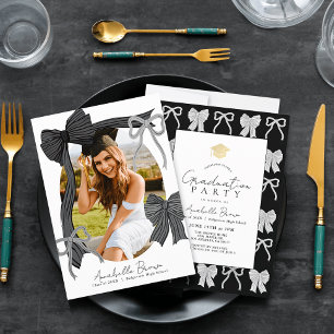 Hand-drawn Black Bows Photo Graduation Party Invitation