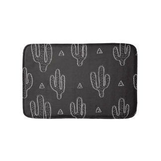 Hand Drawn Black Cactus Pattern Bath Mat