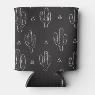 Hand Drawn Black Cactus Pattern Can Cooler