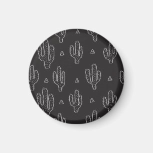 Hand Drawn Black Cactus Pattern Magnet