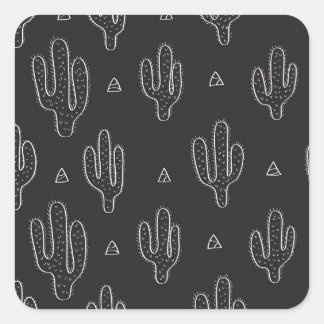 Hand Drawn Black Cactus Pattern Square Sticker