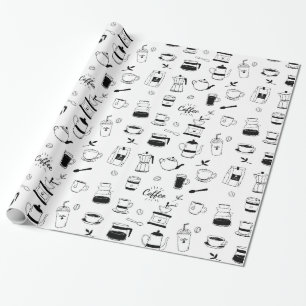 Hand Drawn Black Coffee and Cafe Pattern Wrapping Paper