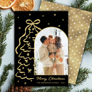 Hand-Drawn Black Gold Christmas Tree Arch Photo Holiday Card