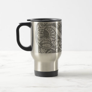 Hand drawn black-gray doodle pattern travel mug