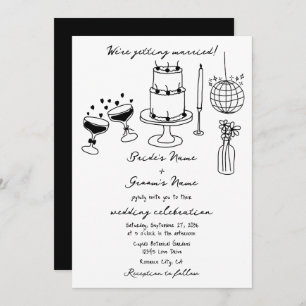 Hand Drawn Black Illustrations Doodles Wedding Invitation