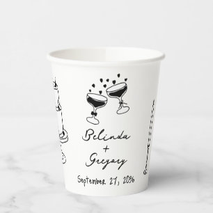 Hand Drawn Black Illustrations Doodles Wedding Paper Cups