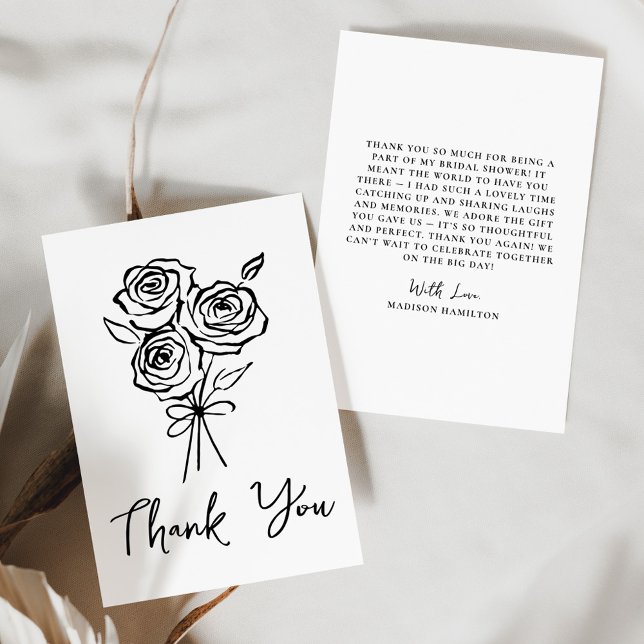 Hand-Drawn Black Rose Bouquet Bridal Shower Thank You Card (Creator Uploaded)