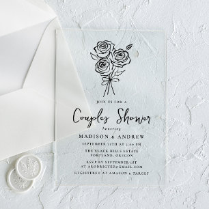 Hand-Drawn Black Rose Couples Bridal Shower Acrylic Invitations