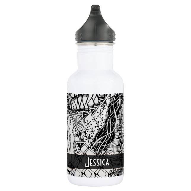Hand-Drawn Black & White Doodle Pattern Art ZIA 532 Ml Water Bottle (Right)