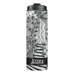 Hand-Drawn Black & White Doodle Pattern Art ZIA Thermal Tumbler