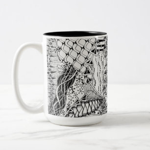 Hand-Drawn Black & White Doodle Pattern Art ZIA Two-Tone Coffee Mug