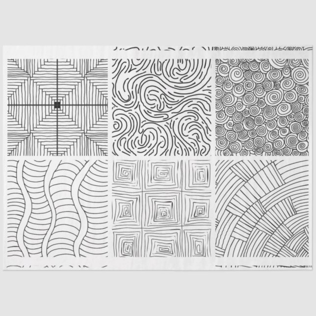 Hand Drawn Black White Patterns for Arts & Crafts Tissue Paper (Front)