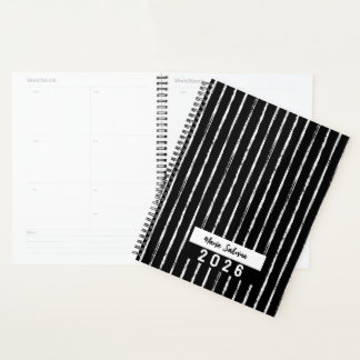 Hand Drawn Black & White Stripes Yearly Planner