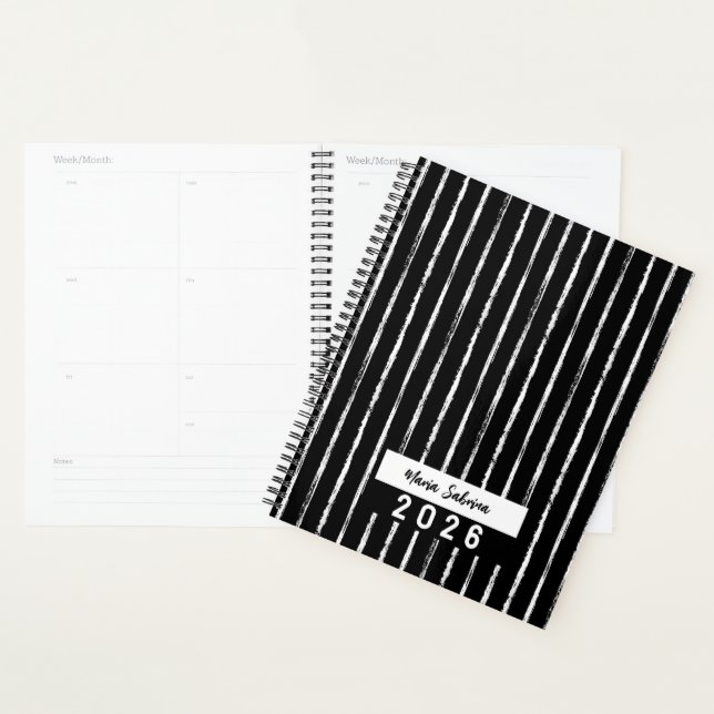 Hand Drawn Black & White Stripes Yearly Planner (Display)