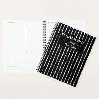 Hand Drawn Black & White Stripes Yearly Planner