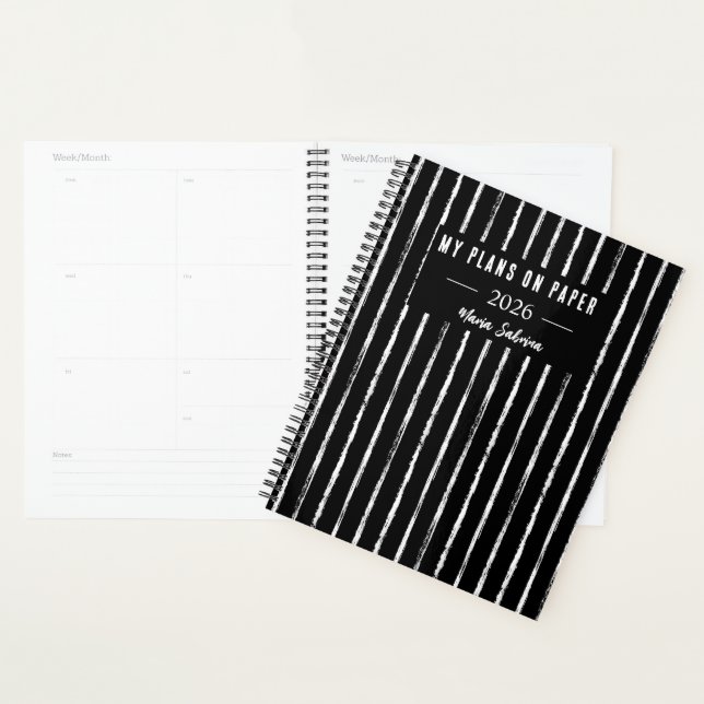 Hand Drawn Black & White Stripes Yearly Planner (Display)