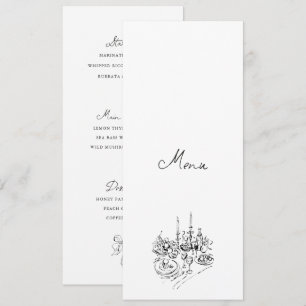 Hand Drawn Black & White Wedding Dinner Menu Card