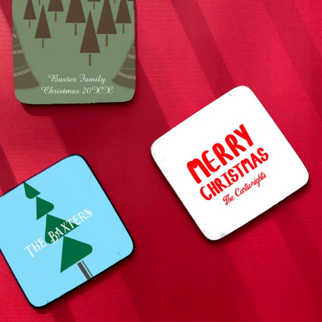 Hand-drawn Block Letters Merry Christmas Greeting Coaster (Creator Uploaded)