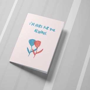 Hand-drawn blue and pink tulips mosaic-inspired  card