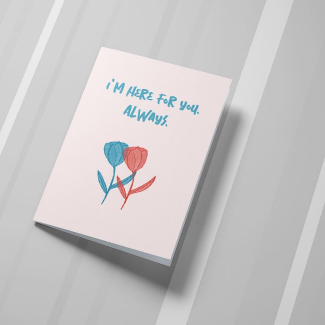 Hand-drawn blue and pink tulips mosaic-inspired  card (Creator Uploaded)