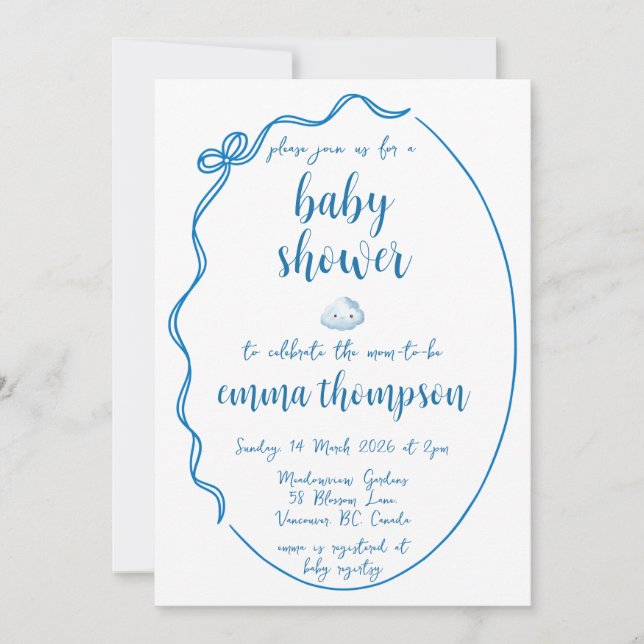 Hand Drawn Blue Baby Shower Invitation (Front)