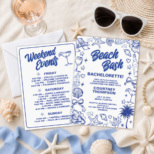Hand Drawn Blue Beach Bash Bachelorette Weekend Invitation