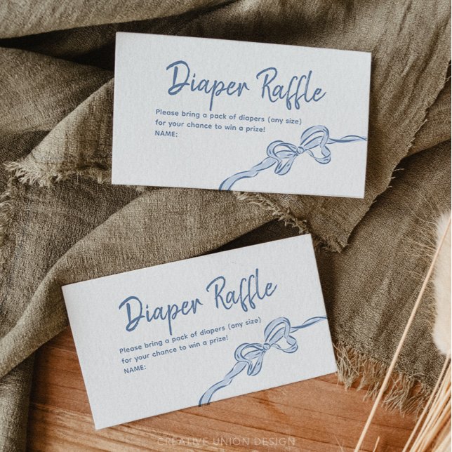 Hand Drawn Blue Bow Boy Baby Shower Diaper Raffle Business Card (Creator Uploaded)