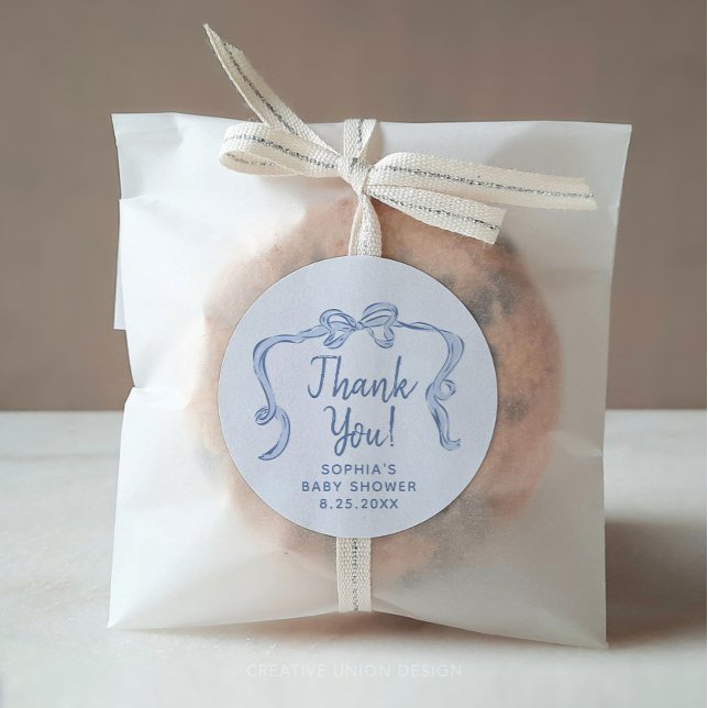 Hand Drawn Blue Bow Boy Baby Shower Favour Sticker (Creator Uploaded)