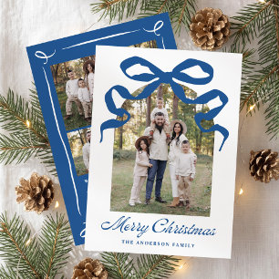 Hand-Drawn Blue Bow Christmas Arch Photo Holiday Card