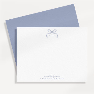 Hand Drawn Blue Bow Monogram Note Card