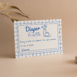 Hand Drawn Blue Bread Vase Baby Boy Diaper Raffle Enclosure Card
