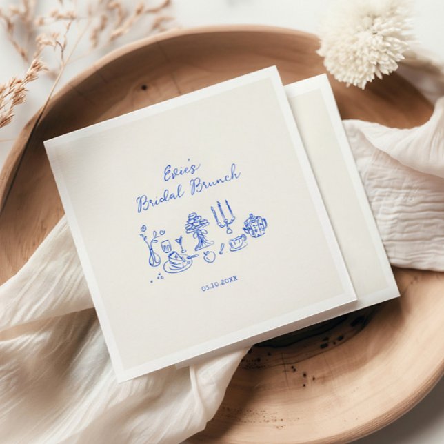 Hand Drawn Blue Bridal Brunch Napkin (Creator Uploaded)
