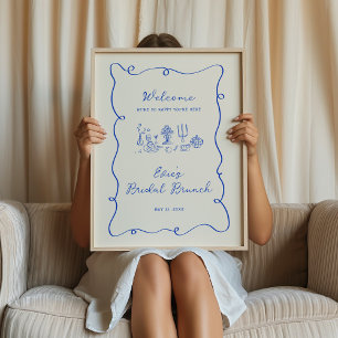 Hand Drawn Blue Bridal Brunch Welcome Sign