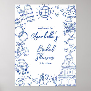 Hand Drawn Blue Bridal Shower Welcome Sign
