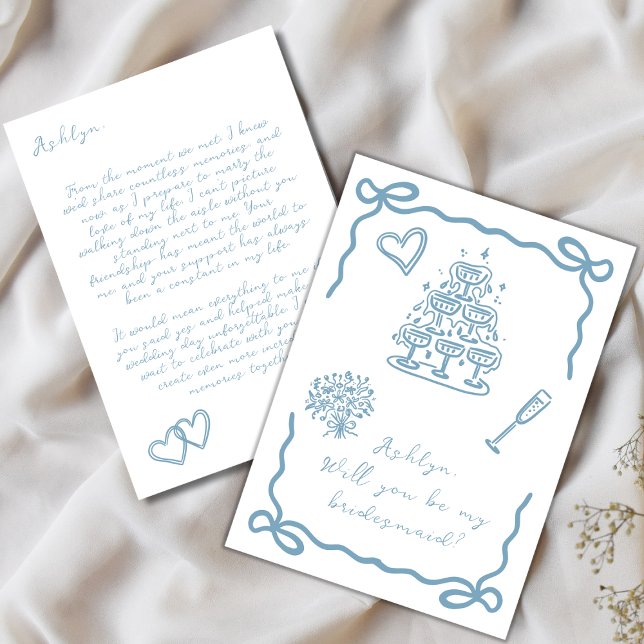 Hand Drawn Blue Bridesmaids Proposal Card  (Creator Uploaded)