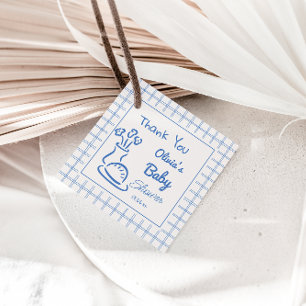 Hand Drawn Blue Bun In The Oven Baby Boy Shower Favour Tags