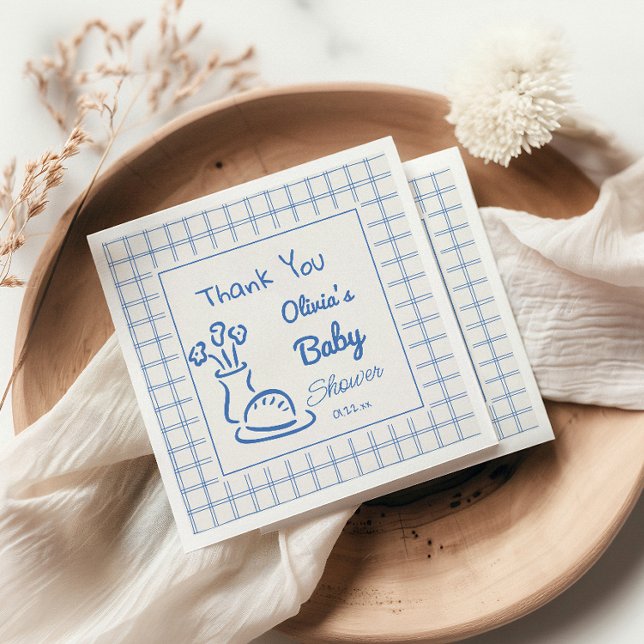 Hand Drawn Blue Bun In The Oven Baby Boy Shower Napkin (Creator Uploaded)