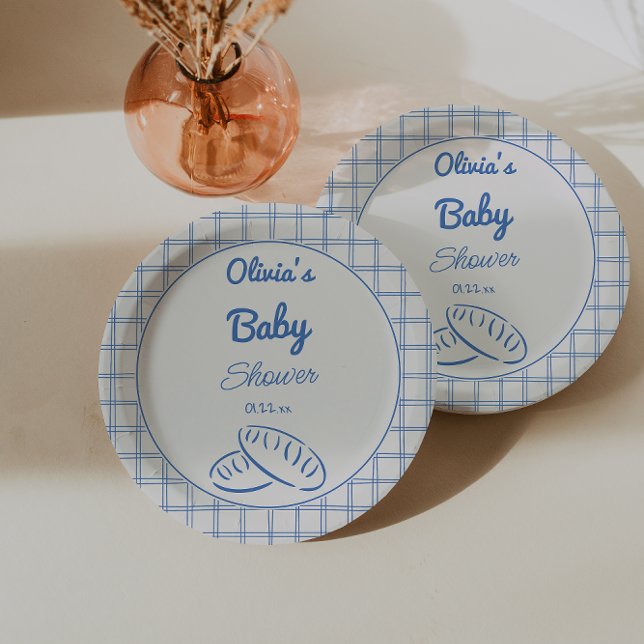 Hand Drawn Blue Bun In The Oven Baby Boy Shower Paper Plate (Creator Uploaded)