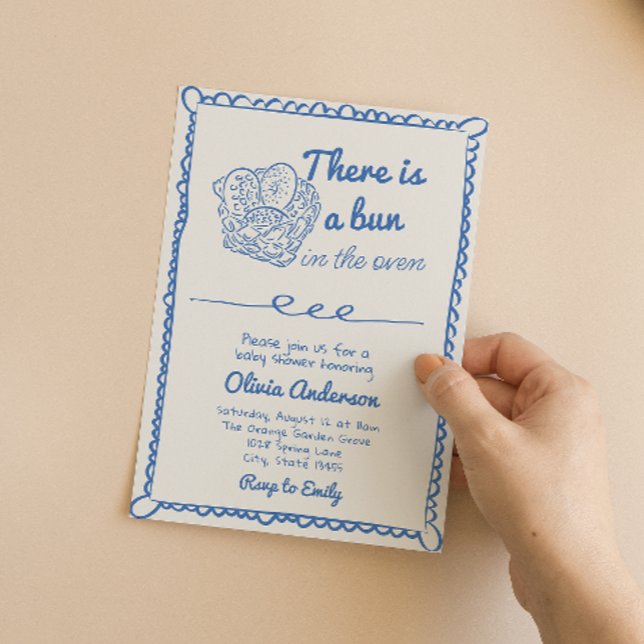 Hand Drawn Blue Bun In The Oven Boy Baby Shower Invitation (Creator Uploaded)