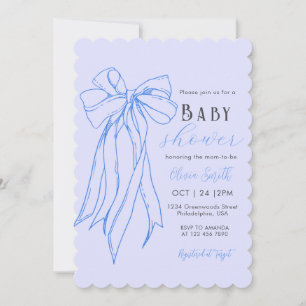 Hand Drawn Blue Coquette Bow Boy Baby Shower Invitation
