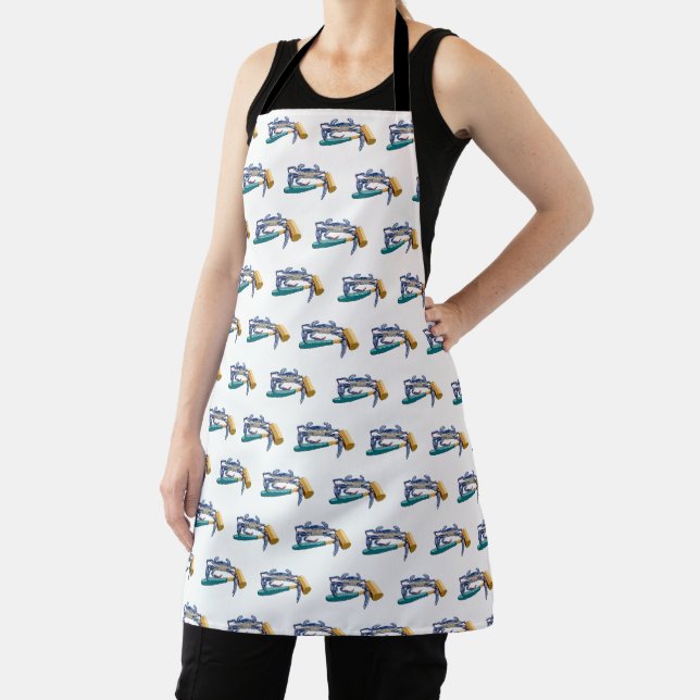 Hand Drawn Blue Crab with Hammer Mallet Crab Boil Apron (Insitu)