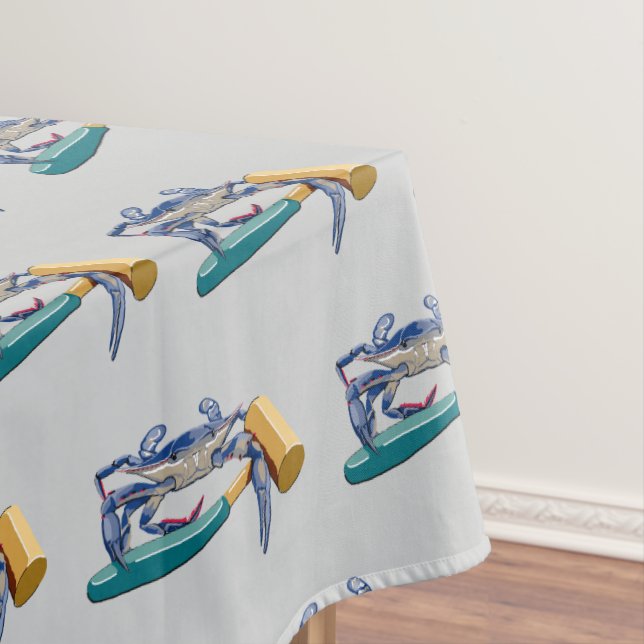 Hand Drawn Blue Crab with Hammer Mallet Crab Boil Tablecloth (In Situ)