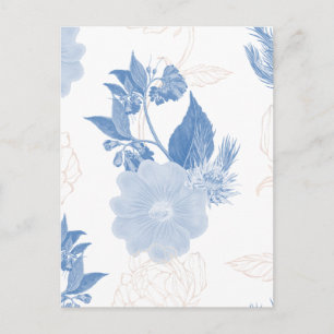 Hand drawn blue flower patterned background  postcard