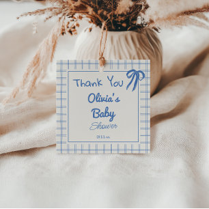Hand Drawn Blue Gingham Bow Baby Boy Shower Favour Tags