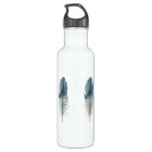 Hand drawn blue grey watercolor feather