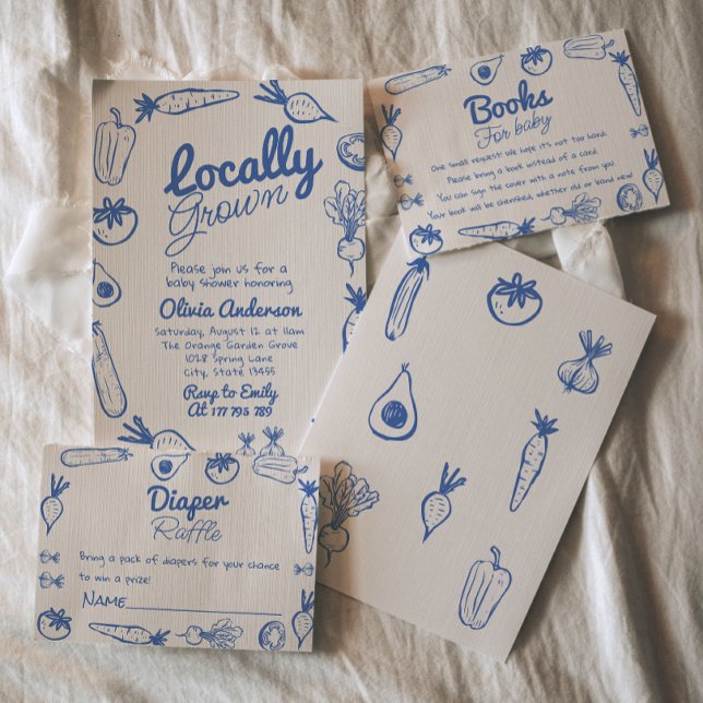Hand Drawn Blue Locally Grown Boy Baby Shower In Invitation (Creator Uploaded)