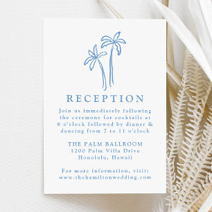 Hand-Drawn Blue Palm Trees Wedding Reception Enclosure Card