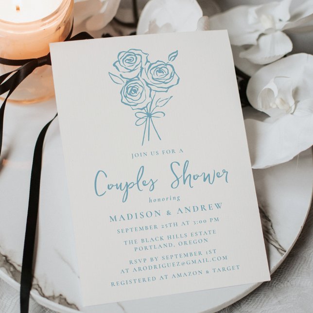 Hand-Drawn Blue Rose Bouquet Couples Bridal Shower Invitation (Creator Uploaded)